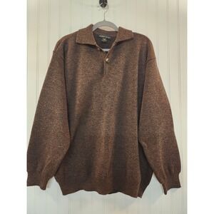 NEW Robert Banks Mens Brown 100% Merino Wool Polo Collar Sweater Size Large Cozy
